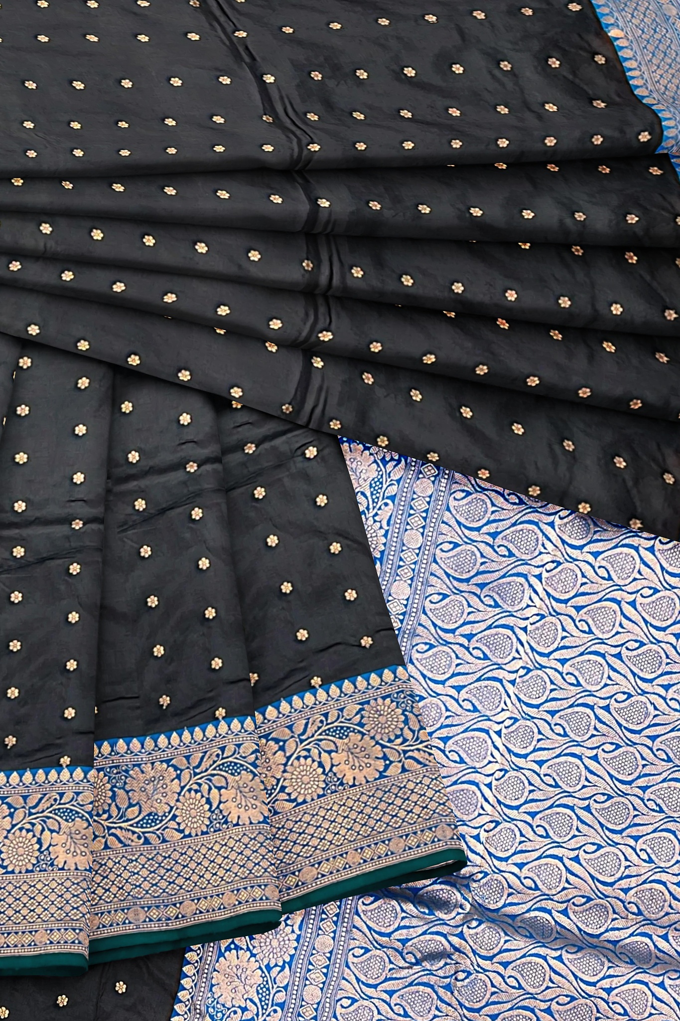 Black With Blue Border Katan Silk Handloom Banarasi Saree